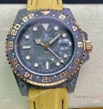Super Clone Rolex Diw GMT-Master 2 Watch JH Factory Cal.3186 Movement Carbon Case Khaki fabric Leather Strap